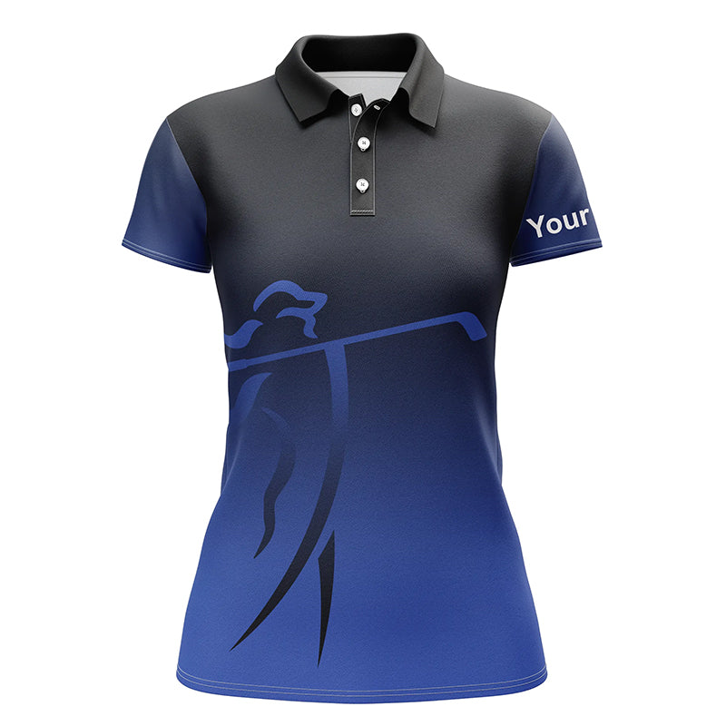 Custom Name Blue Gradient Women's Golf Polo Shirt Stylish Golf Apparel  for Ladies N7145