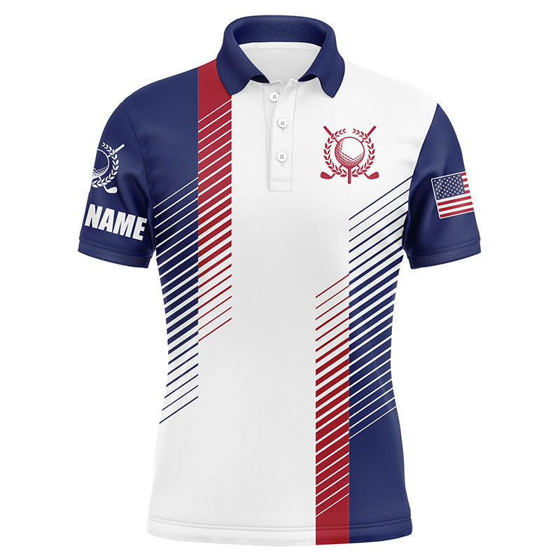 Custom Name Red, White, and Blue Golf Shirts for Men Patriotic Men's