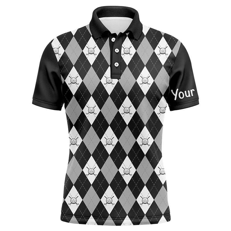 Men's Black Argyle Plaid Golf Polo Shirt Custom Golf Attire for Styl