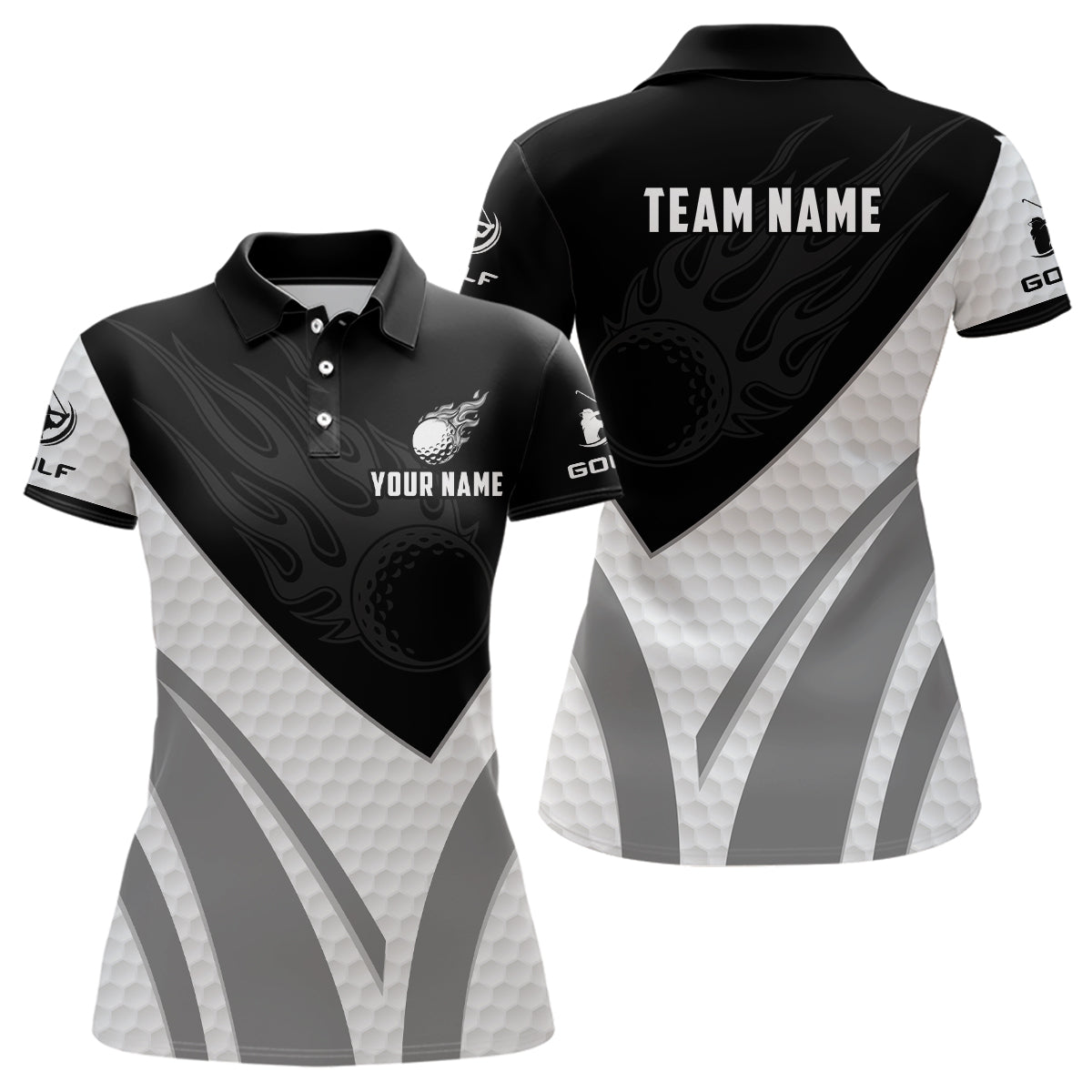 Black And White Rose Flower Women's Golf Shirts