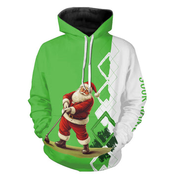 Green and White Argyle Christmas Santa Golf Hoodie | Custom Golfing Gift for Him/Her N9024
