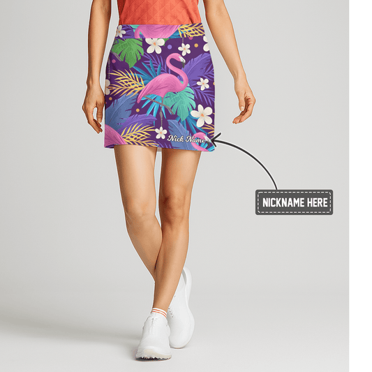 Personalized Vibrant Purple Flamingo Tropical Print Women's Athletic Golf Skort I0326 main image - S