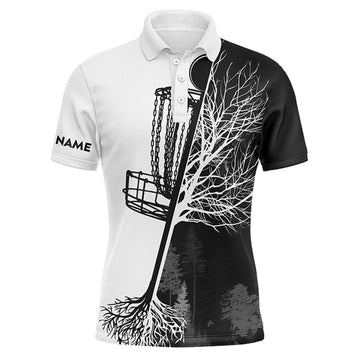 Mens disc golf polo shirt custom black and white disc golf basket N4395