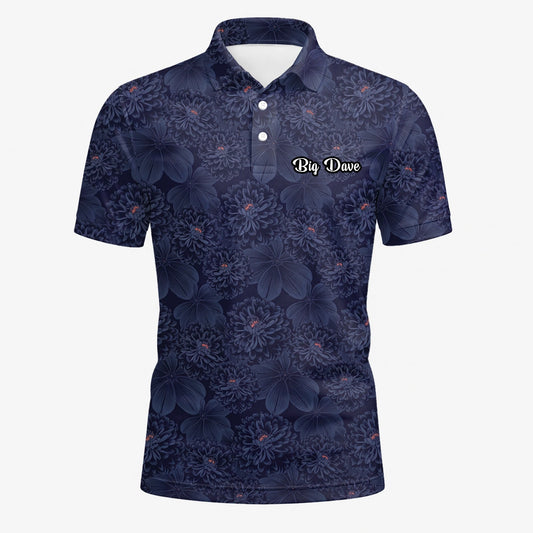Personalised Dark Navy Chrysanthemum Floral Golf Polo Shirt For Men A0086