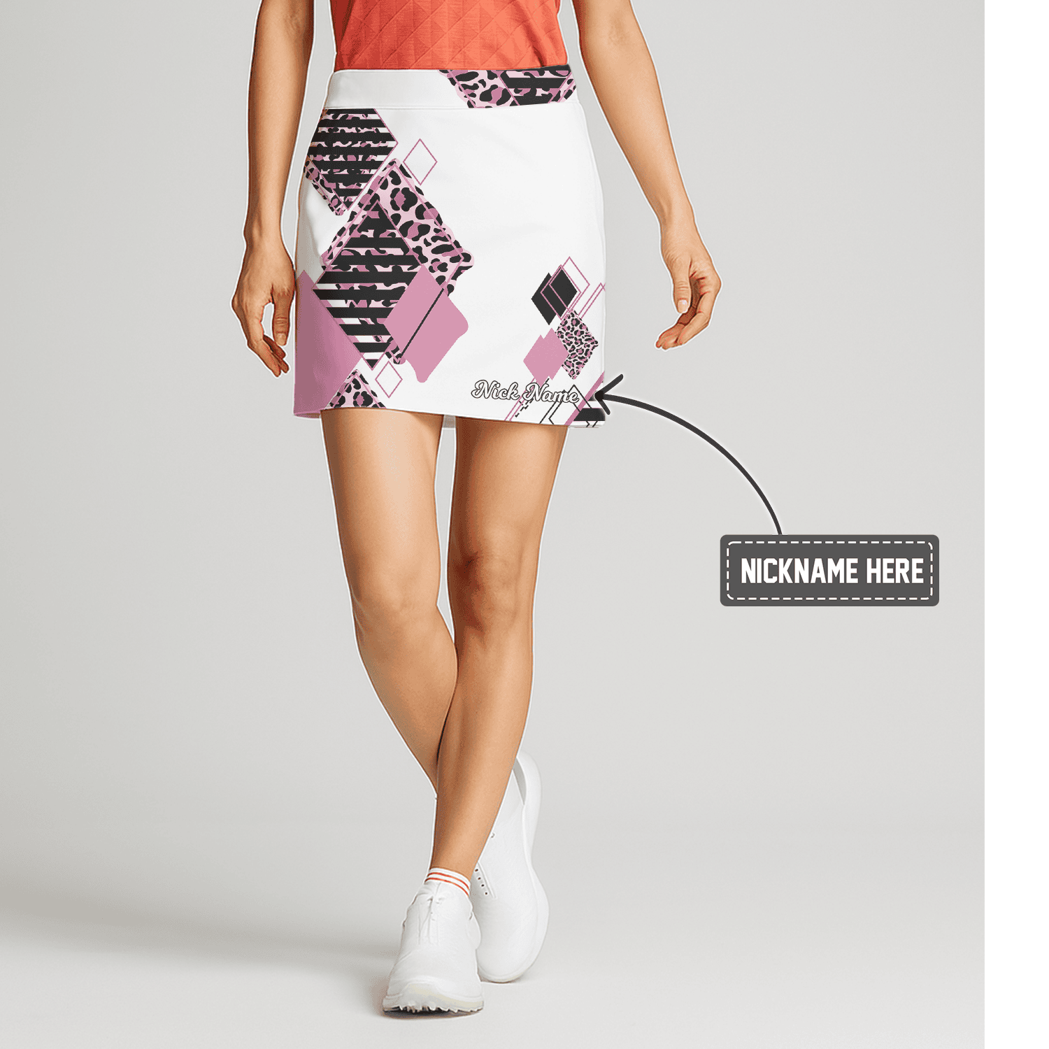 Personalized Women's White & Pink Abstract Geometric Golf Skort Y2998 main image - S