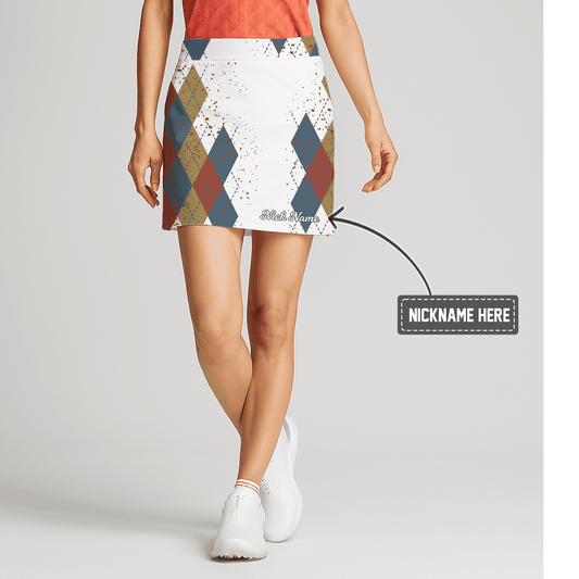 Personalized Women's White Distressed Argyle Blue Khaki Red Golf Skort U3648 main image - S