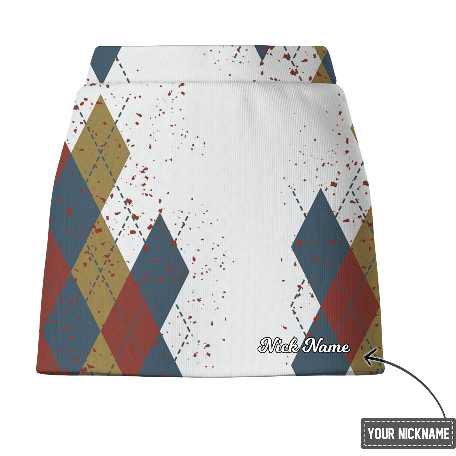 Personalized Women's White Distressed Argyle Blue Khaki Red Golf Skort U3648 additional image 2
