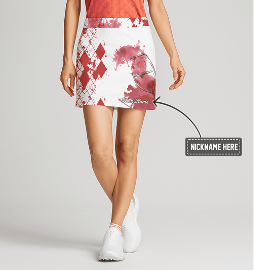 Personalized White & Wine Argyle Glass Print Women's Golf Skort Z5074 main image - S