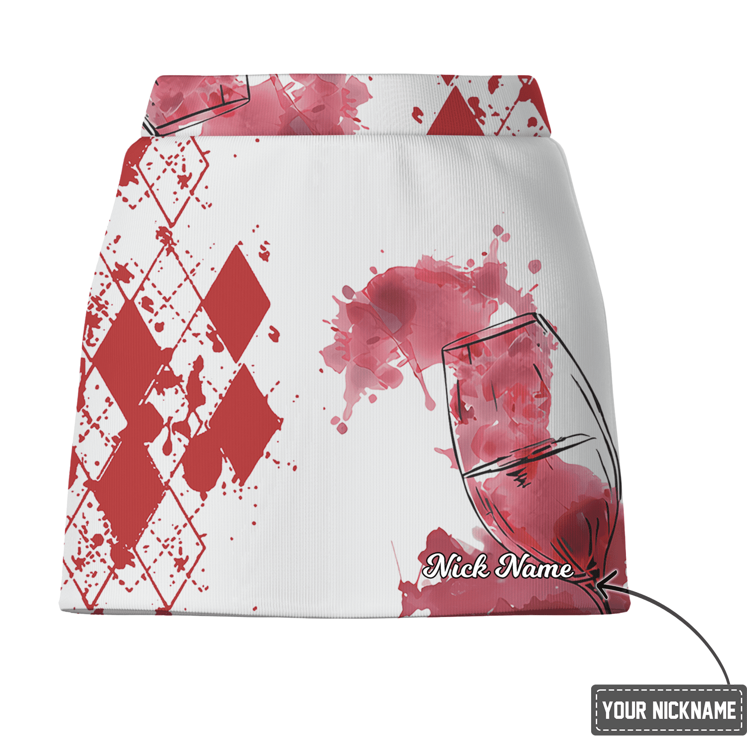 Personalized White & Wine Argyle Glass Print Women's Golf Skort Z5074 additional image 2