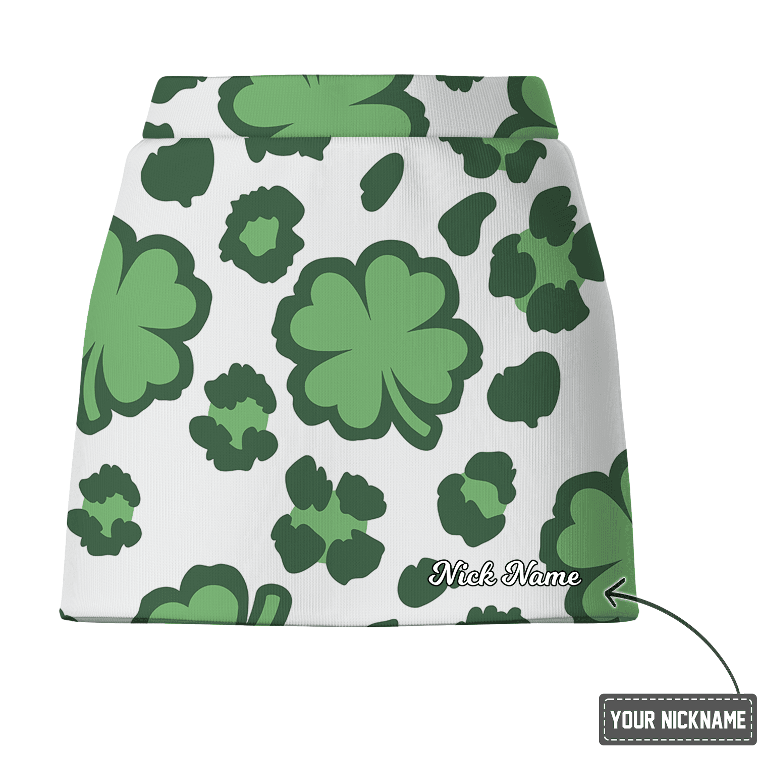 Personalized Women's Green & White Shamrock Print Athletic Golf Skort A4364 additional image 2