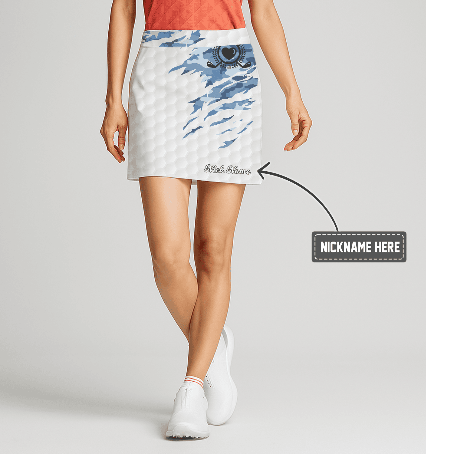 Personalized Women's White Blue Abstract Athletic Golf Skort with Golf Ball Dimple Design H9288 main image - S