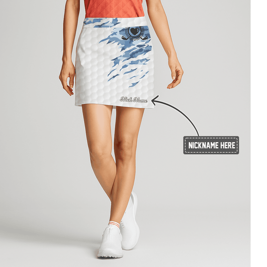 Personalized Women's White Blue Abstract Athletic Golf Skort with Golf Ball Dimple Design H9288 main image - S