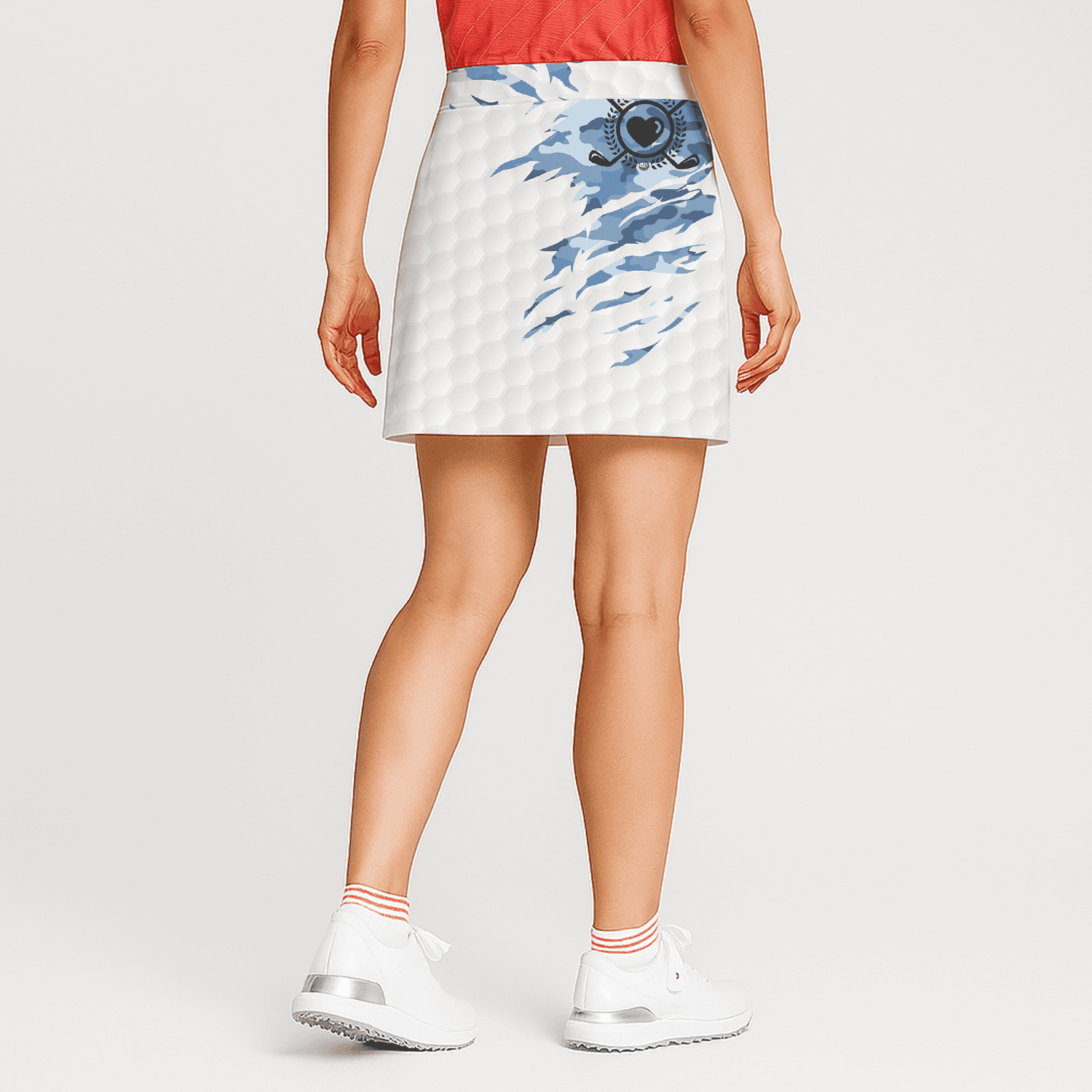 Personalized Women's White Blue Abstract Athletic Golf Skort with Golf Ball Dimple Design H9288 additional image 1