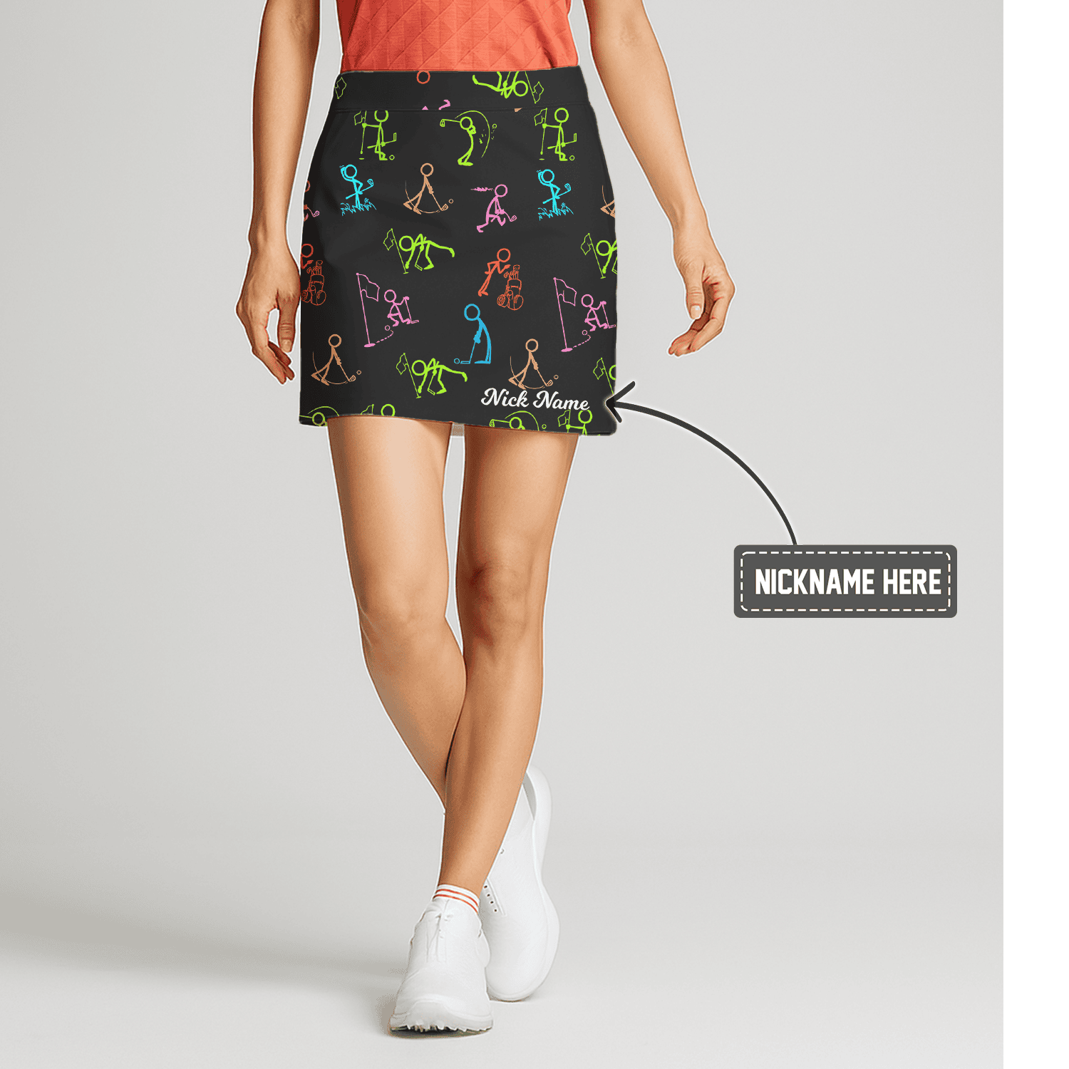 Personalized Women's Black Colorful Golf Stick Figure Print Golf Skort J9892 main image - S