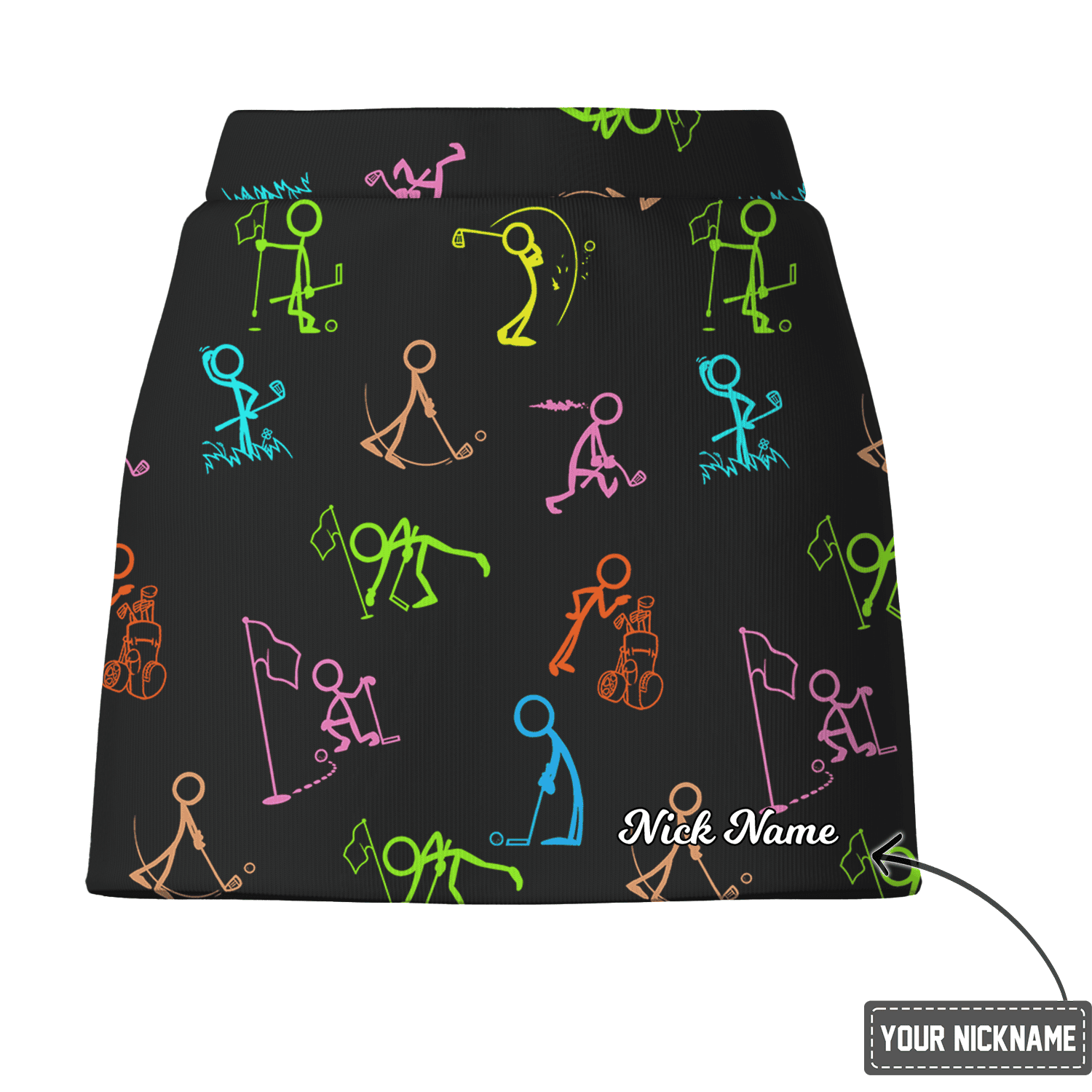 Personalized Women's Black Colorful Golf Stick Figure Print Golf Skort J9892 additional image 2