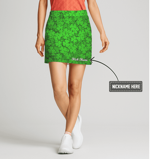 Personalized Vibrant Green Lucky Clover Print Women's Golf Skort E2963 main image - S