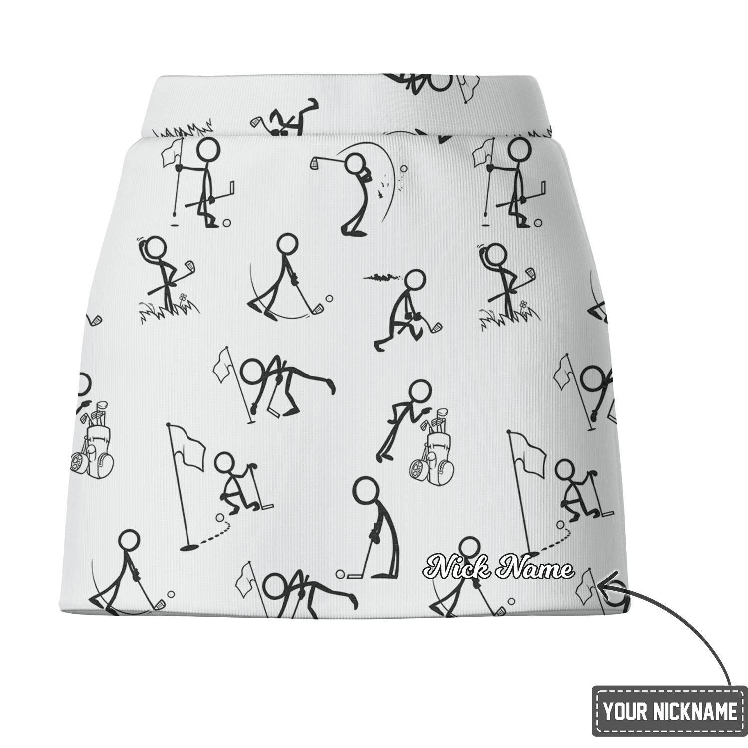 Personalized White Stick Figure Golfer Print Women's Athletic Golf Skort D6883 additional image 2