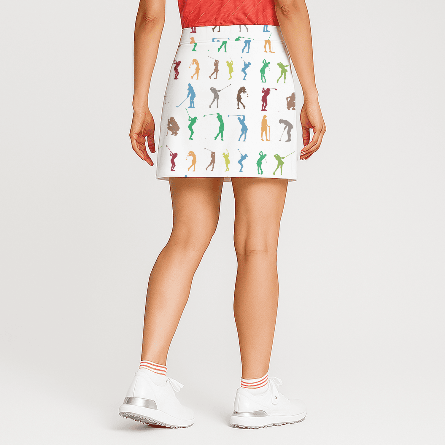 Personalized White Multi-Color Golfer Silhouette Women's Golf Skort T1287 additional image 1