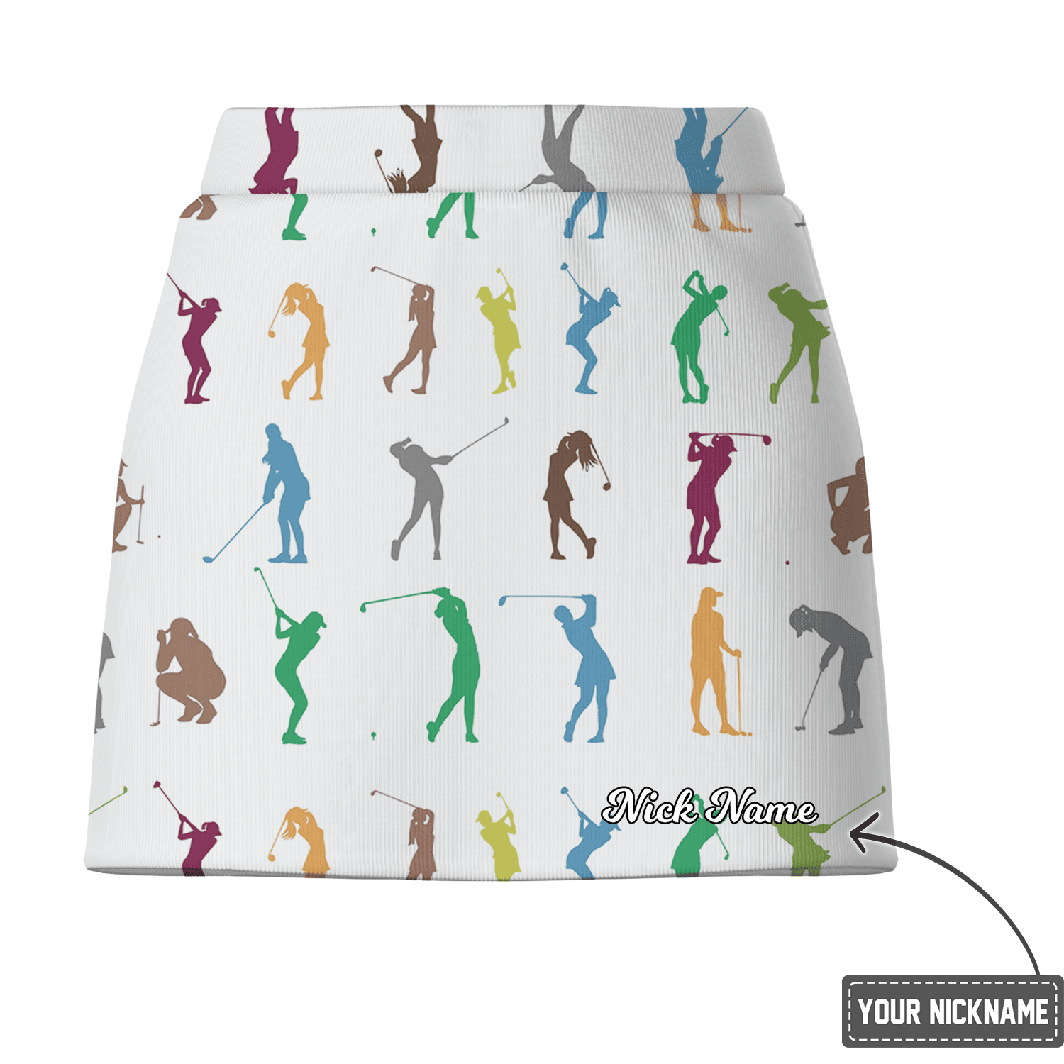 Personalized White Multi-Color Golfer Silhouette Women's Golf Skort T1287 additional image 2