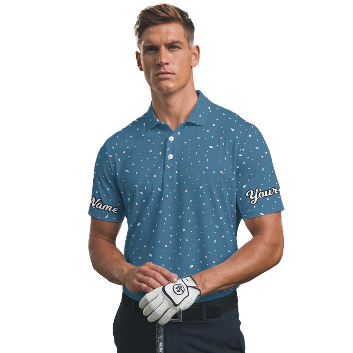 Custom Blue Pastel Dot Personalized Golf Polo for Men N4128 additional image 2