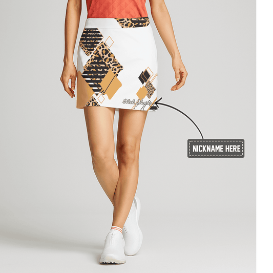 Personalized White Black & Gold Geometric Leopard Print Women's Golf Skort D0962 main image - S