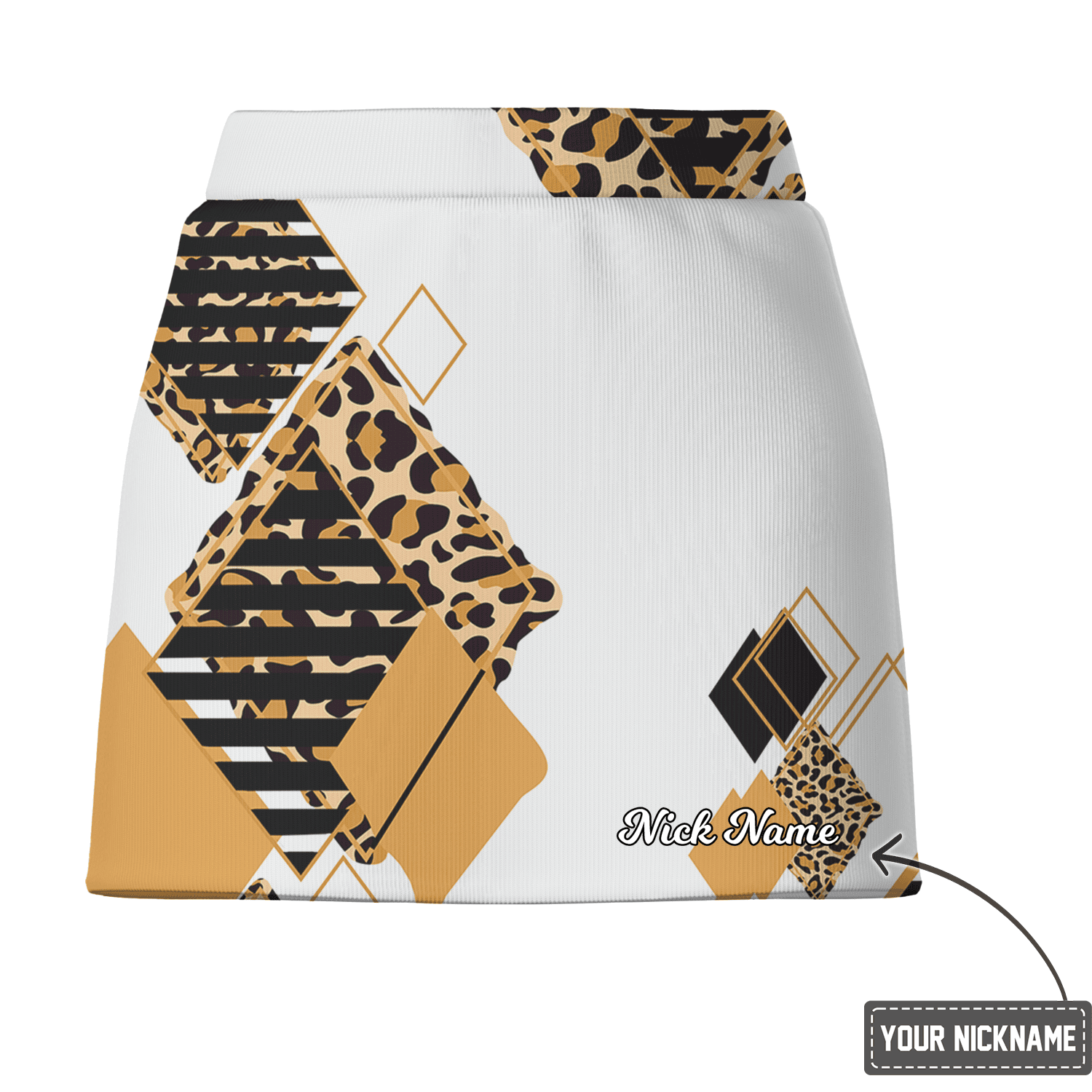 Personalized White Black & Gold Geometric Leopard Print Women's Golf Skort D0962 additional image 2