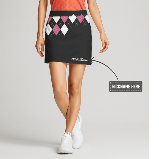 Personalized Black Pink White Argyle Women's Athletic Golf Skort A1475 main image - S