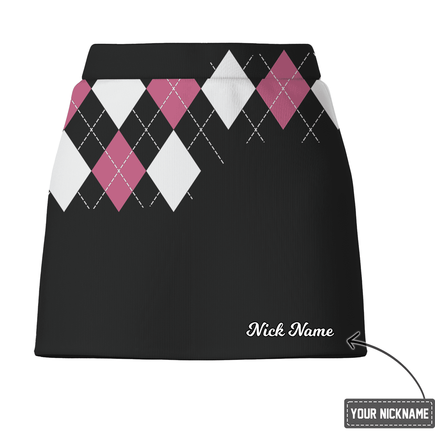 Personalized Black Pink White Argyle Women's Athletic Golf Skort A1475 additional image 2