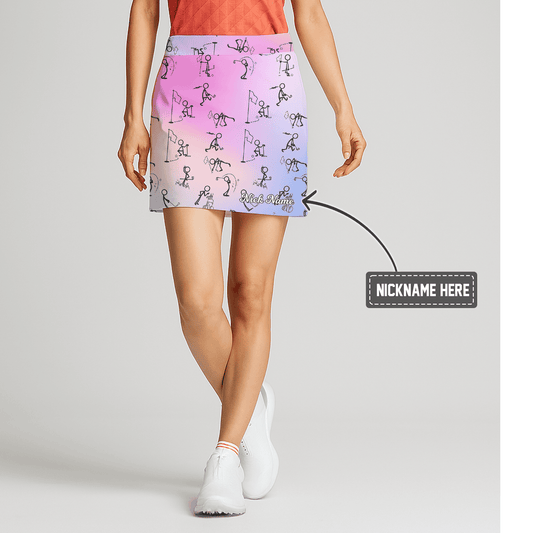 Personalized Women's Ombre Pink Blue Stick Figure Golf Print Skort H5482 main image - S