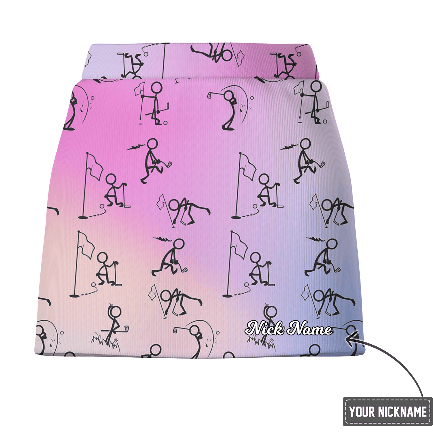 Personalized Women's Ombre Pink Blue Stick Figure Golf Print Skort H5482 additional image 2