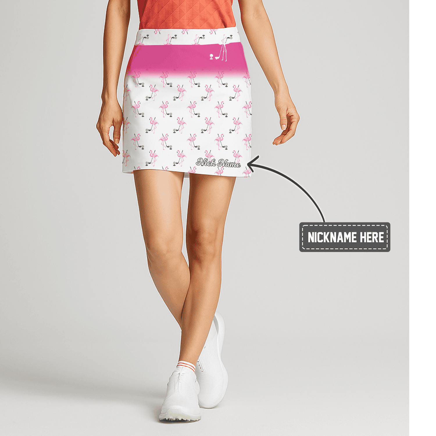 Personalized Women's White & Hot Pink Ombre Flamingo Golf Skort Y0106 main image - S