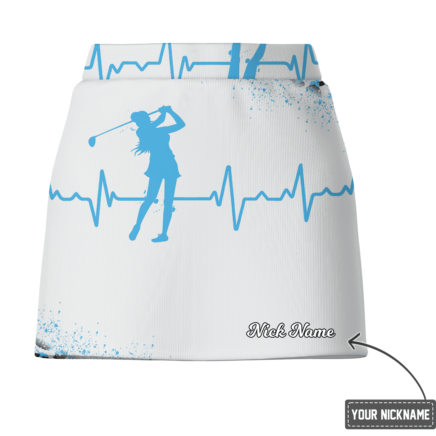 Personalized White Women's Golf Skort, Blue Golfer Heartbeat ECG Print N4135 additional image 2