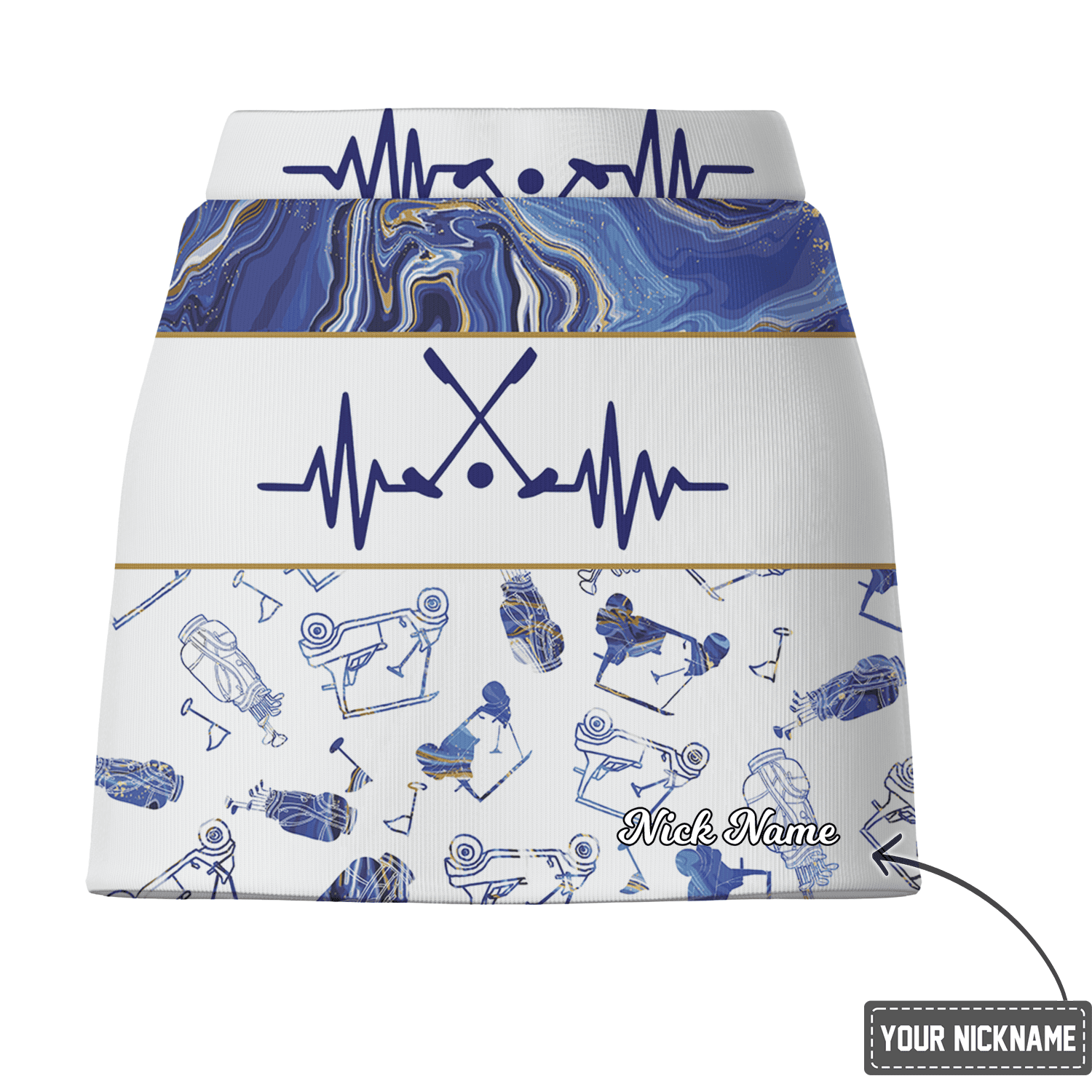 Personalized Women's Athletic Golf Skort  White & Blue Marble & Golf Club Heartbeat Print R5306 additional image 2