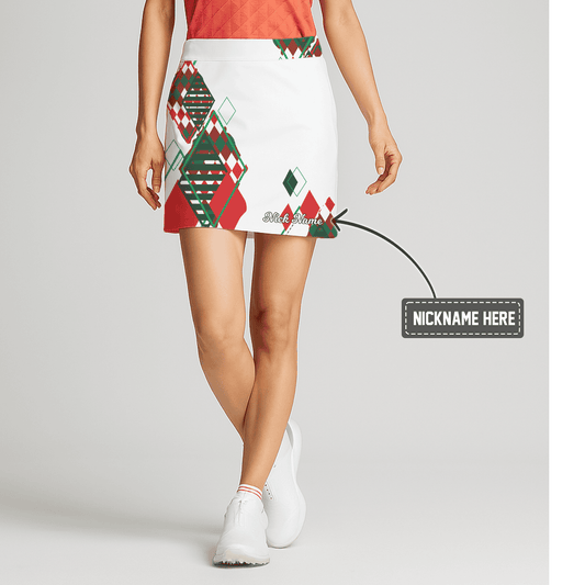 Personalized White Red Green Diamond Print Women's Golf Skort U4187 main image - S