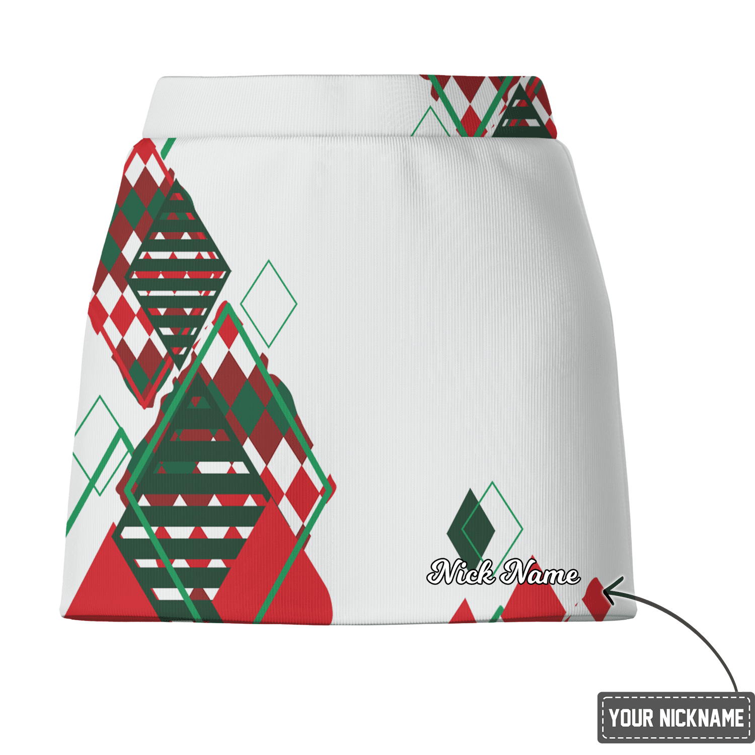 Personalized White Red Green Diamond Print Women's Golf Skort U4187 additional image 2