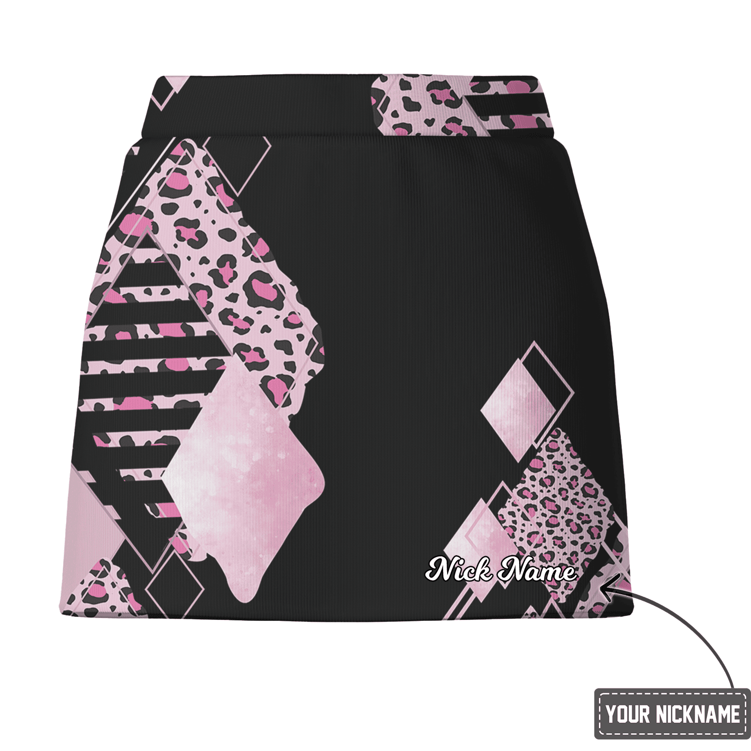Personalized Black Pink Diamond Leopard Print Women's Golf Skort C8197 additional image 2
