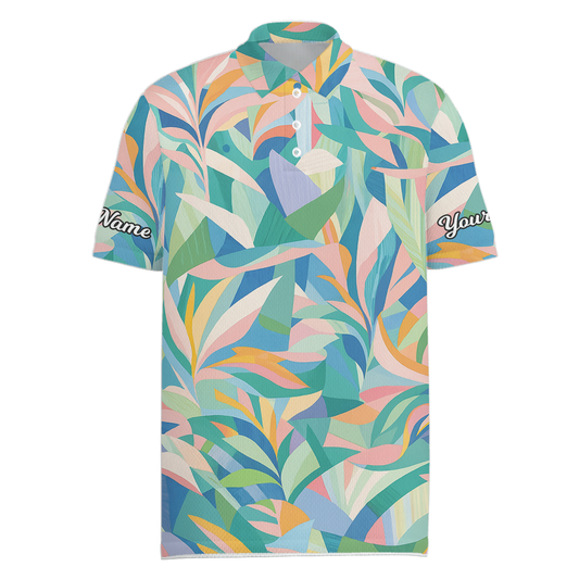 Personalized Golf Polo for Men Abstract Leaf Pattern Pastel Multi-Color Y6464 main image - Men Polo S