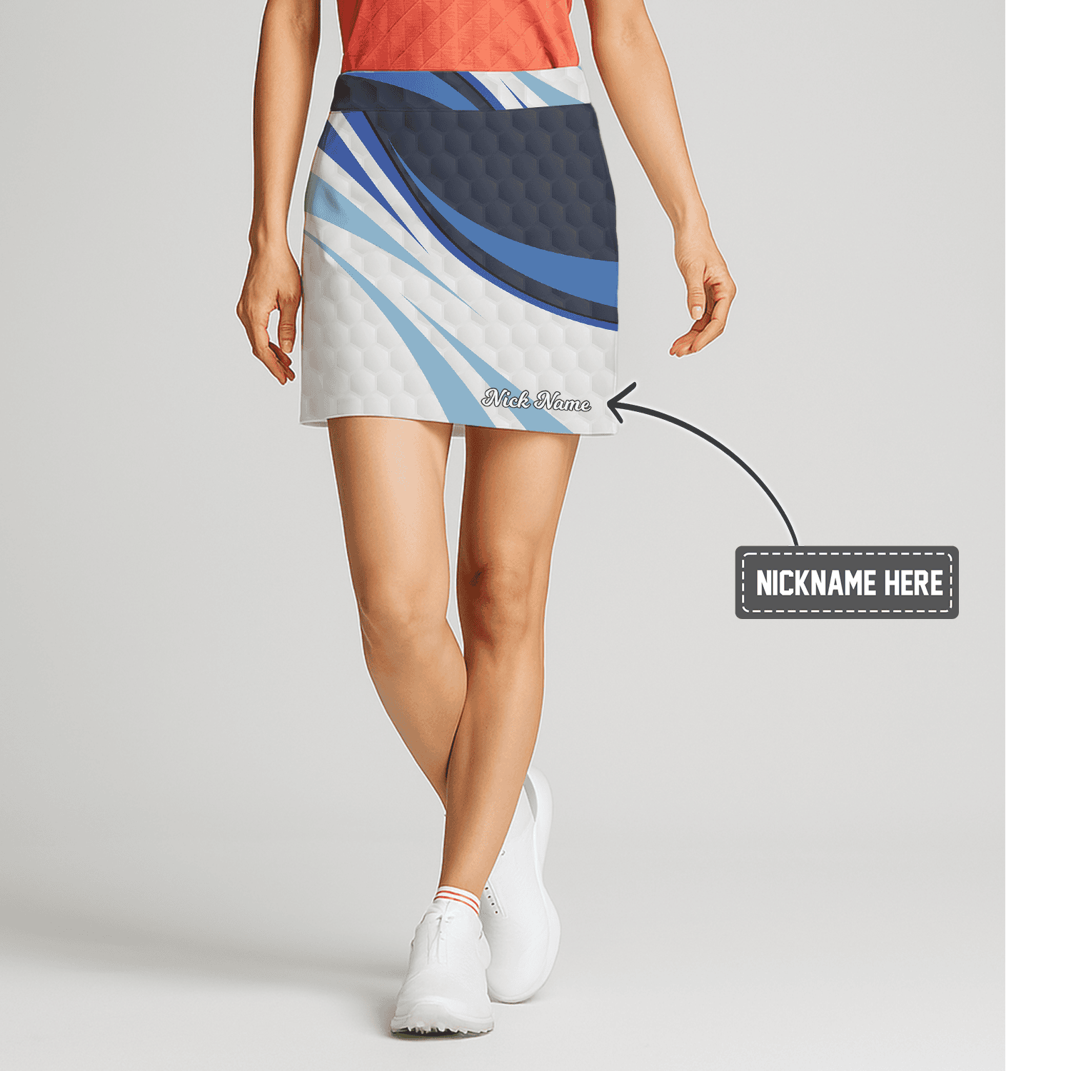Personalized Women's Blue & White Hexagon Wave Print Golf Skort K4865 main image - S