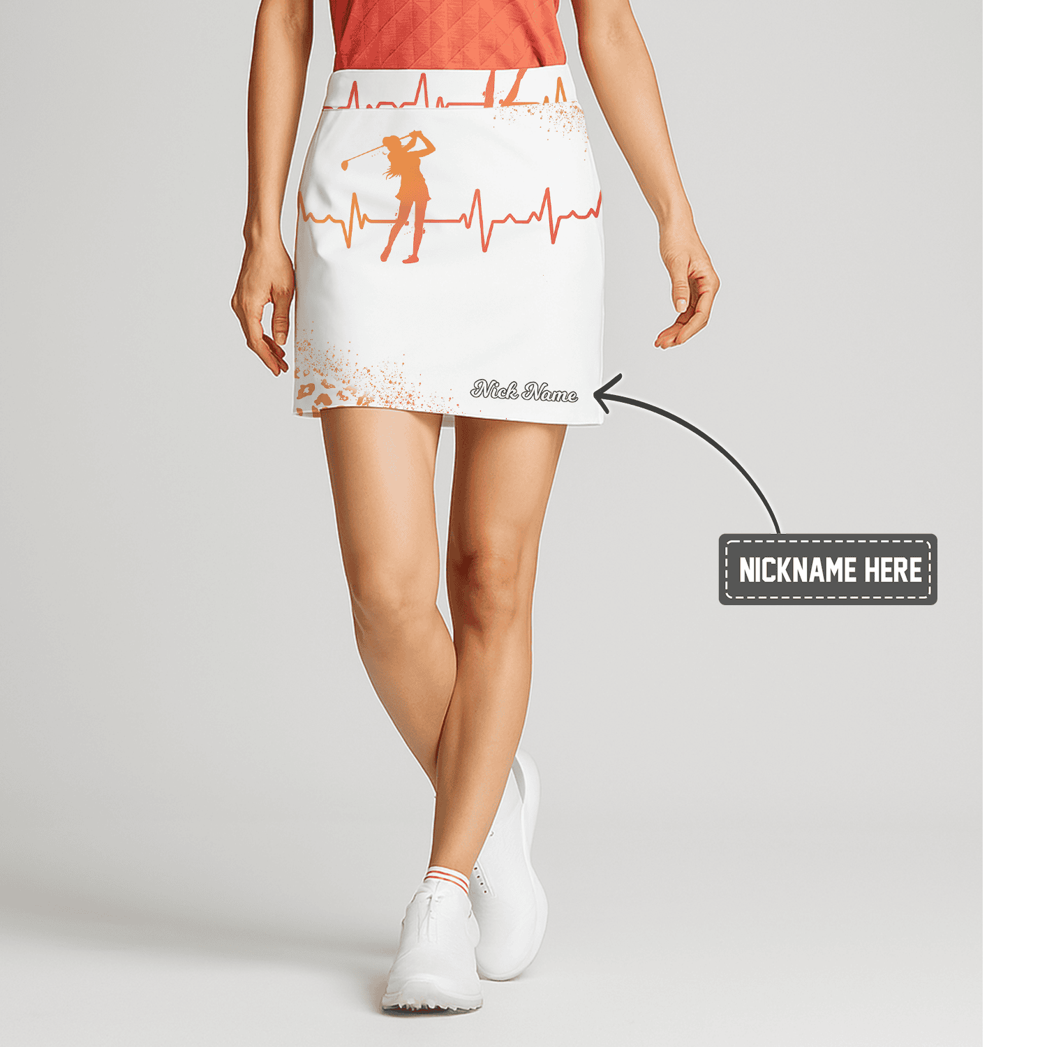 Personalized White Golfer Heartbeat Gradient Print Women's Golf Skort I2767 main image - S