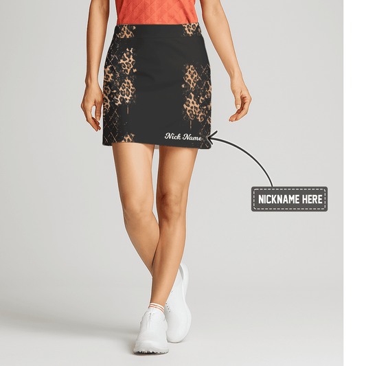 Personalized Black Distressed Leopard Print Women's Golf Skort E4497 main image - S