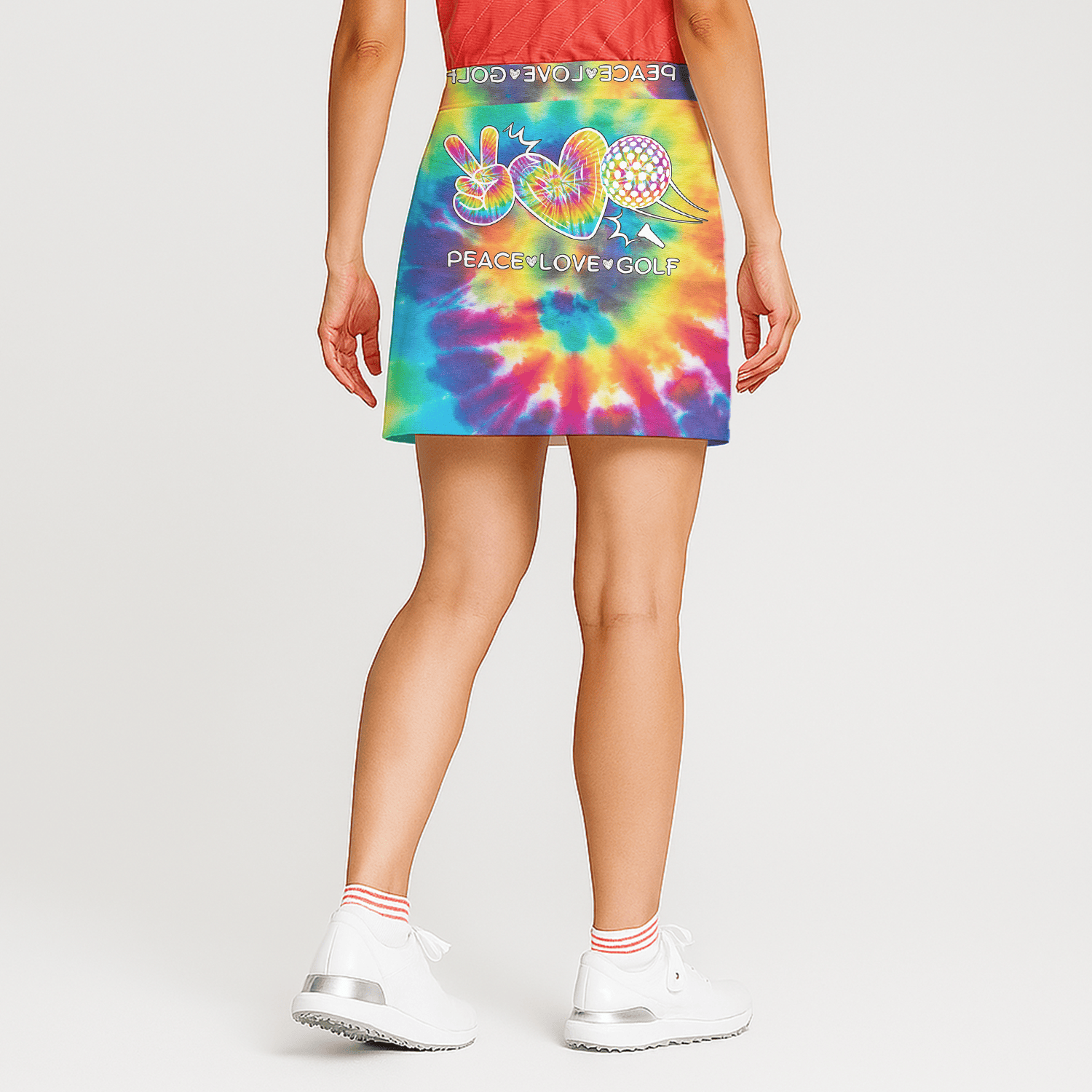 Personalized Women's Vibrant Rainbow Tie-Dye Peace Love Golf Athletic Skort A9690 additional image 1