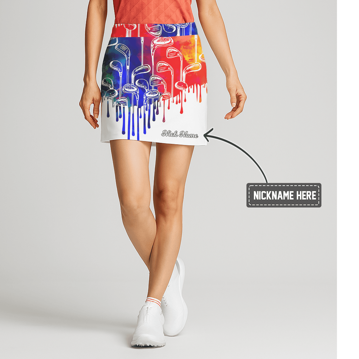 Personalized Women's White Golf Skort - Vibrant Paint Drip Golf Clubs Athletic Print H8787 main image - S