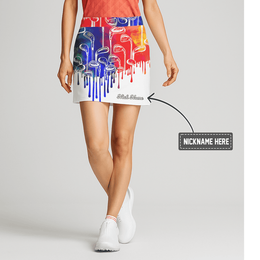 Personalized Women's White Golf Skort - Vibrant Paint Drip Golf Clubs Athletic Print H8787 main image - S