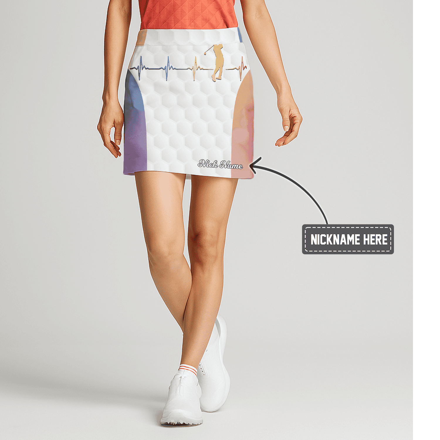 Personalized Women's White Golf Skort with Golfer Heartbeat EKG Print & Pastel Ombre Sides U2117 main image - S
