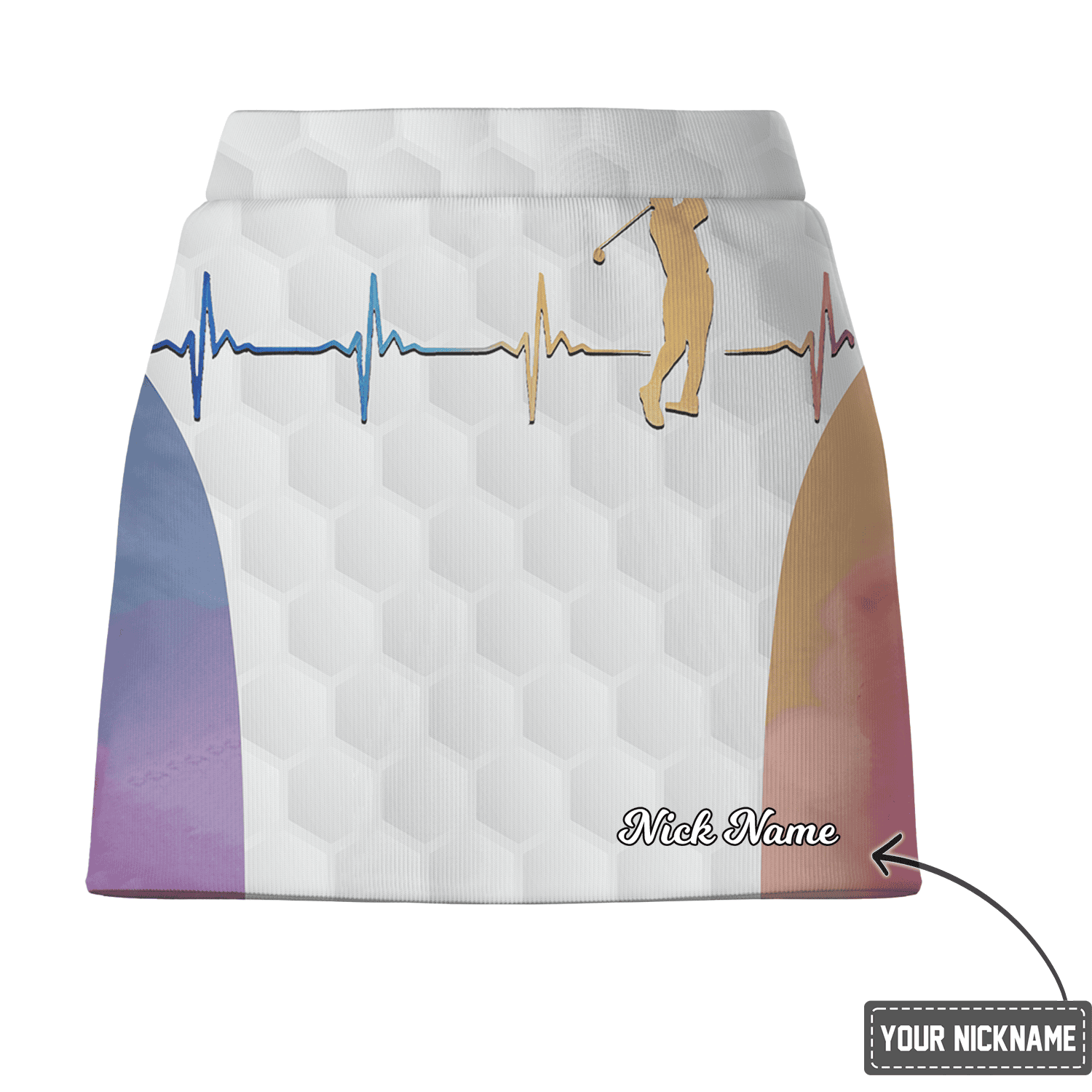 Personalized Women's White Golf Skort with Golfer Heartbeat EKG Print & Pastel Ombre Sides U2117 additional image 2