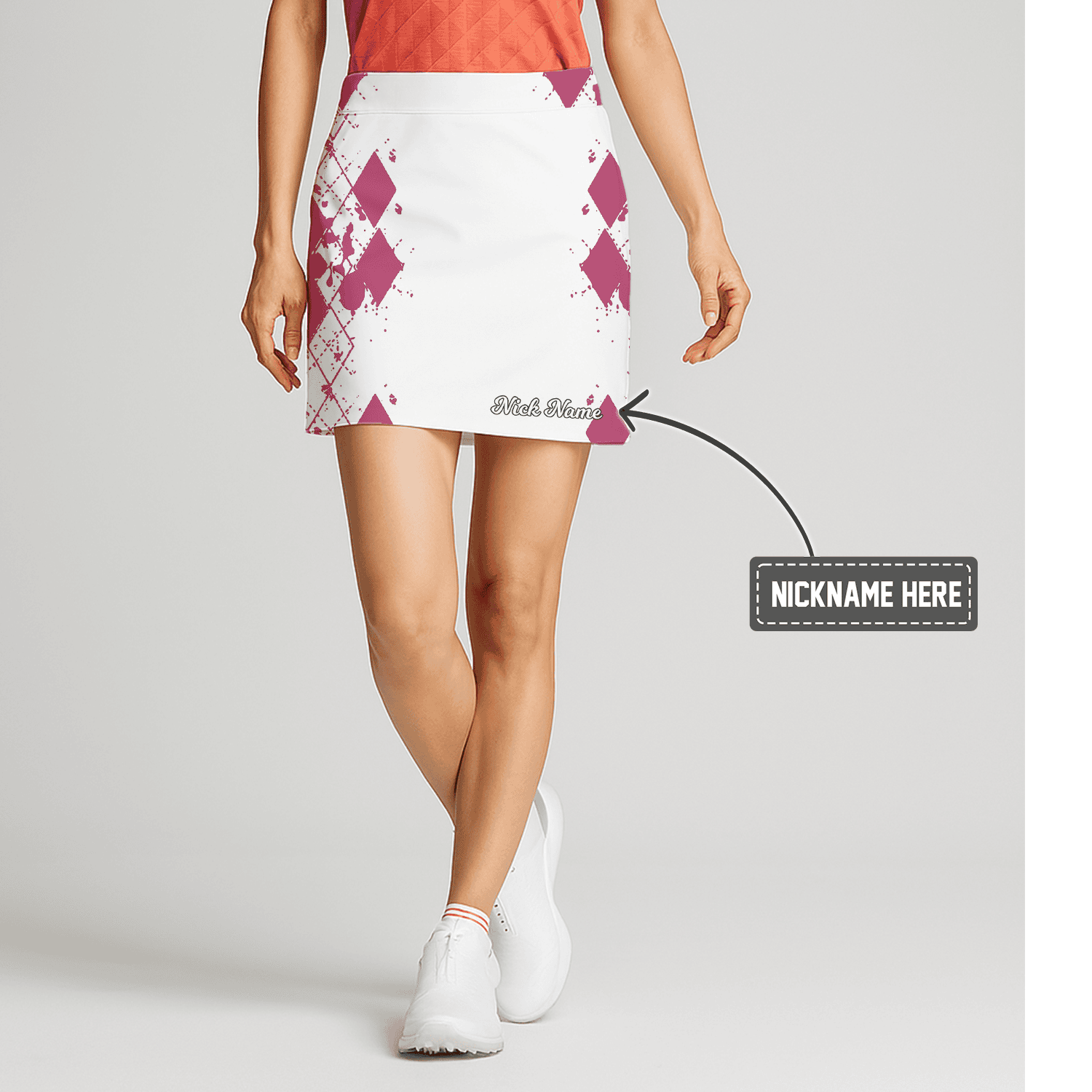 Personalized Women's White & Magenta Splatter Argyle Golf Skort C0543 main image - S
