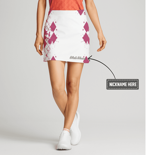 Personalized Women's White & Magenta Splatter Argyle Golf Skort C0543 main image - S