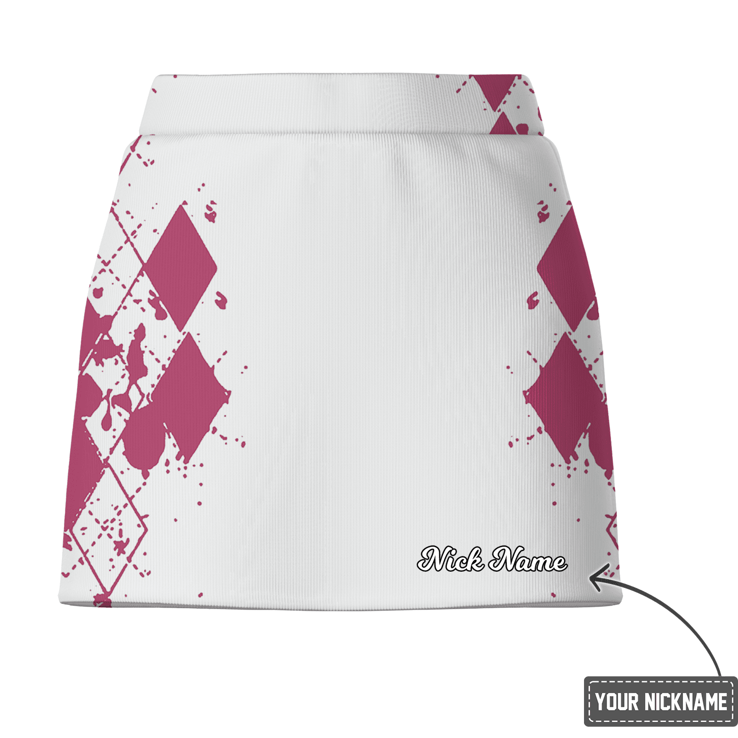 Personalized Women's White & Magenta Splatter Argyle Golf Skort C0543 additional image 2