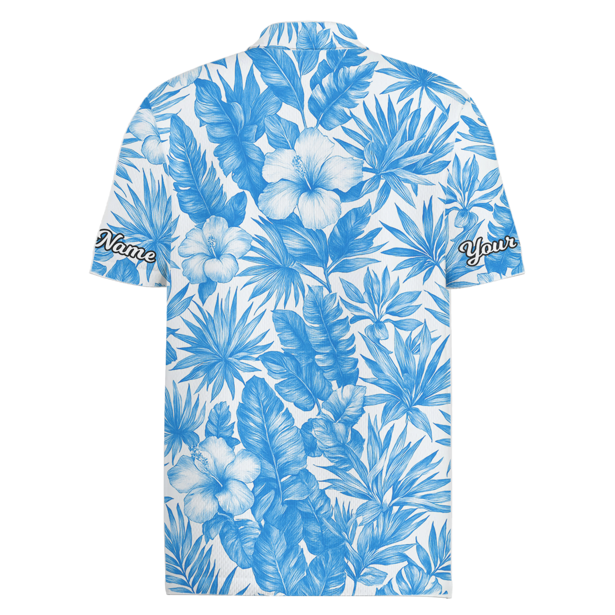 Personalized Blue White Tropical Hibiscus Golf Polo Shirt for Men N7660 additional image 1