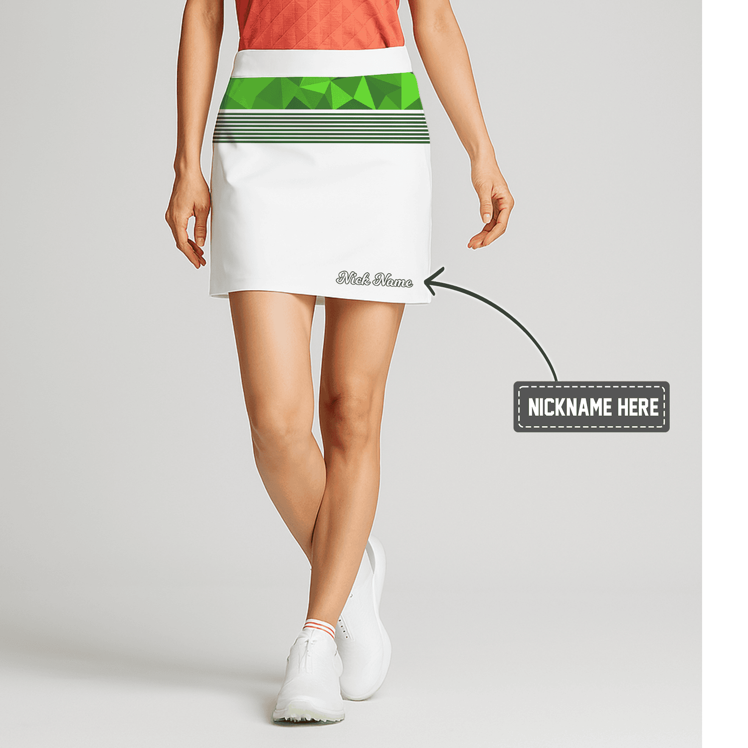 Personalized White Green Geometric Striped Women's Golf Skort V4756 main image - S